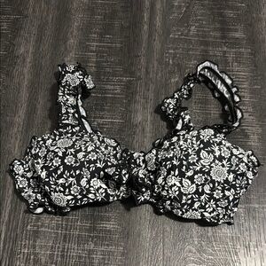 Floral Black and White Bikini Top